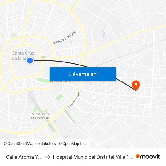 Calle Aroma Y Sucre to Hospital Municipal Distrital Villa 1ro De Mayo map