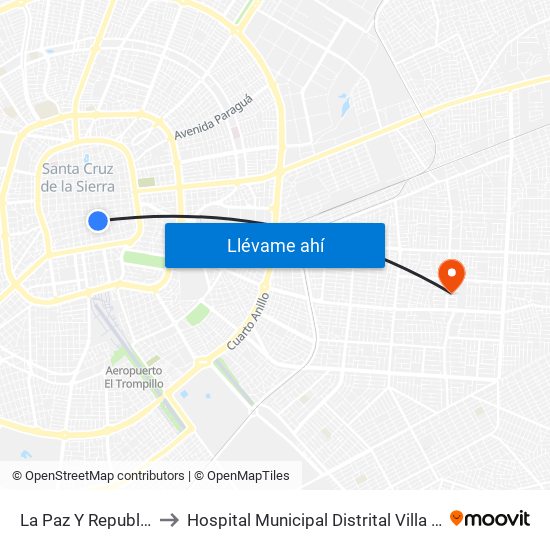 La Paz Y Republiquetas to Hospital Municipal Distrital Villa 1ro De Mayo map