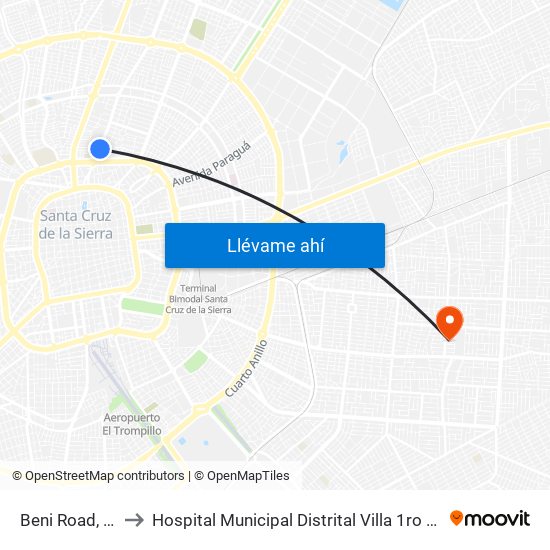 Beni Road, 150 to Hospital Municipal Distrital Villa 1ro De Mayo map