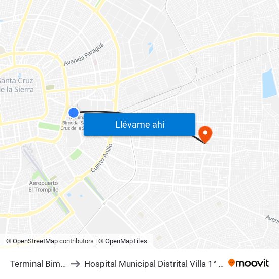 Terminal Bimodal to Hospital Municipal Distrital Villa 1° De Mayo map