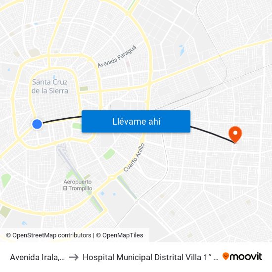 Avenida Irala, 711 to Hospital Municipal Distrital Villa 1° De Mayo map