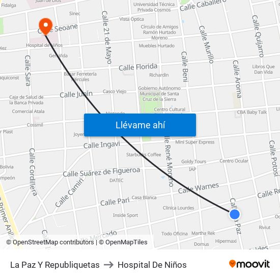 La Paz Y Republiquetas to Hospital De Niños map