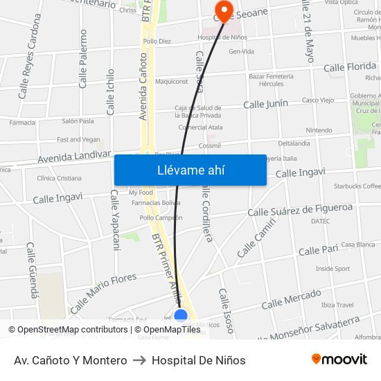 Av. Cañoto Y Montero to Hospital De Niños map