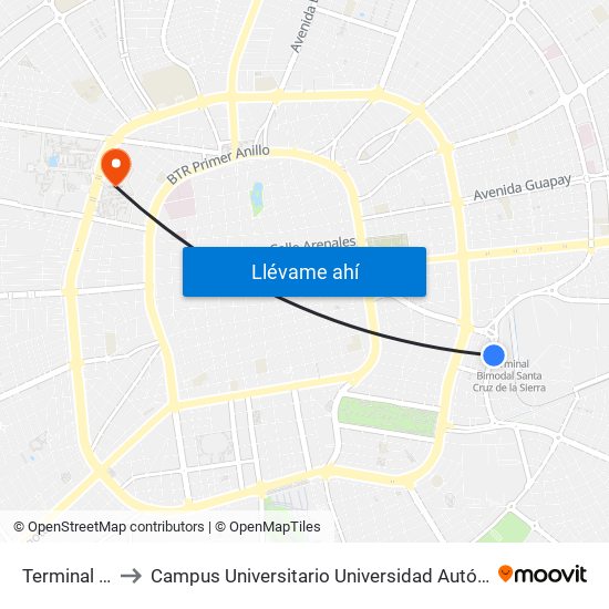 Terminal Bimodal to Campus Universitario Universidad Autónoma Gabriel René Moreno map