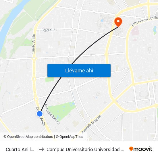 Cuarto Anillo E Hilandería to Campus Universitario Universidad Autónoma Gabriel René Moreno map