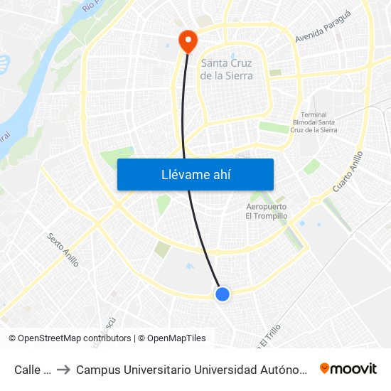 Calle 5, 50 to Campus Universitario Universidad Autónoma Gabriel René Moreno map