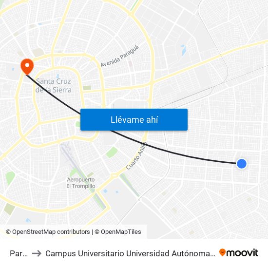 Parada to Campus Universitario Universidad Autónoma Gabriel René Moreno map