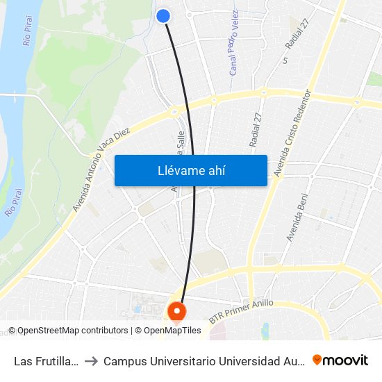 Las Frutillas Y Calle 1 to Campus Universitario Universidad Autónoma Gabriel René Moreno map