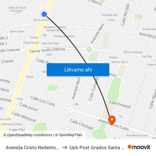 Avenida Cristo Redentor, 60 to Upb Post Grados Santa Cruz map