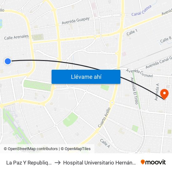 La Paz Y Republiquetas to Hospital Universitario Hernández Vera map