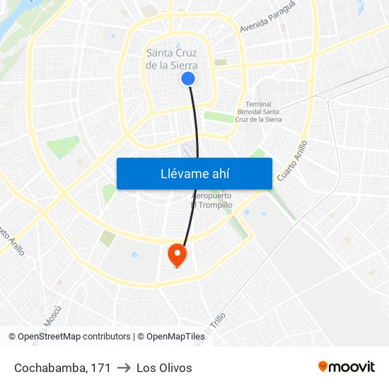 Cochabamba, 171 to Los Olivos map