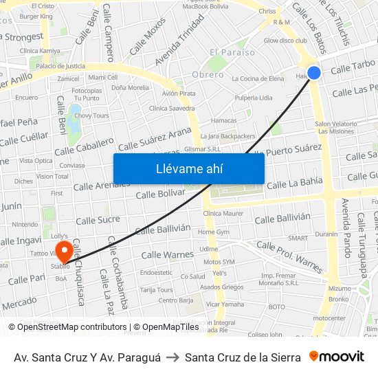 Av. Santa Cruz Y Av. Paraguá to Santa Cruz de la Sierra map