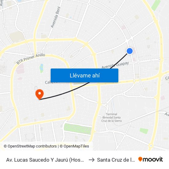 Av. Lucas Saucedo Y Jaurú (Hospital Japonés) to Santa Cruz de la Sierra map
