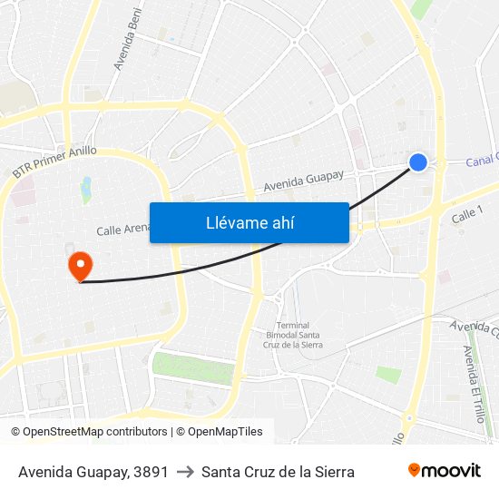 Avenida Guapay, 3891 to Santa Cruz de la Sierra map