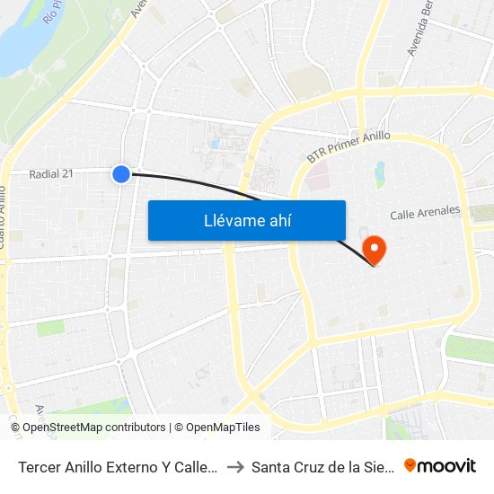 Tercer Anillo Externo Y Calle 11 to Santa Cruz de la Sierra map