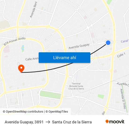 Avenida Guapay, 3891 to Santa Cruz de la Sierra map
