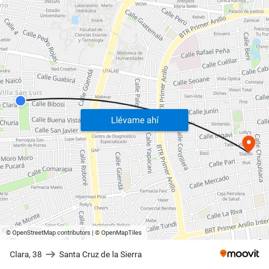 Clara, 38 to Santa Cruz de la Sierra map