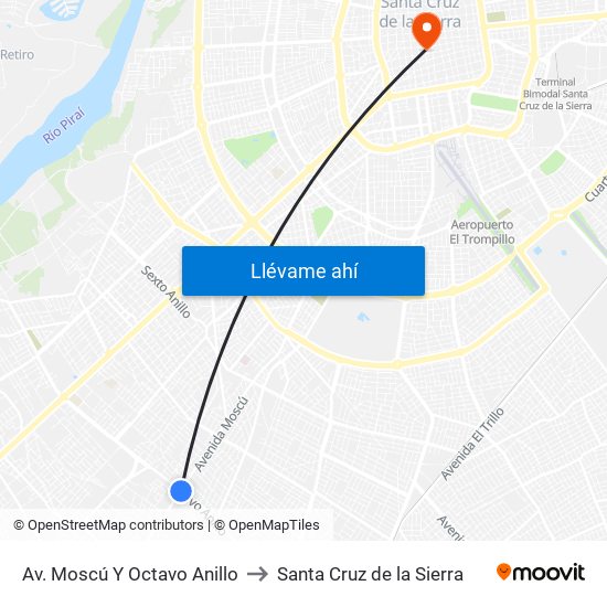 Av. Moscú Y Octavo Anillo to Santa Cruz de la Sierra map