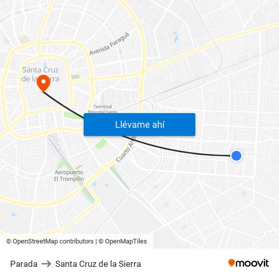 Parada to Santa Cruz de la Sierra map