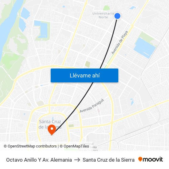 Octavo Anillo Y Av. Alemania to Santa Cruz de la Sierra map