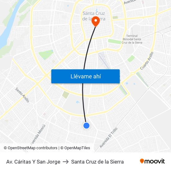 Av. Cáritas Y San Jorge to Santa Cruz de la Sierra map