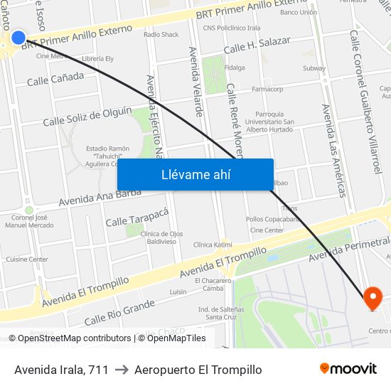 Avenida Irala, 711 to Aeropuerto El Trompillo map