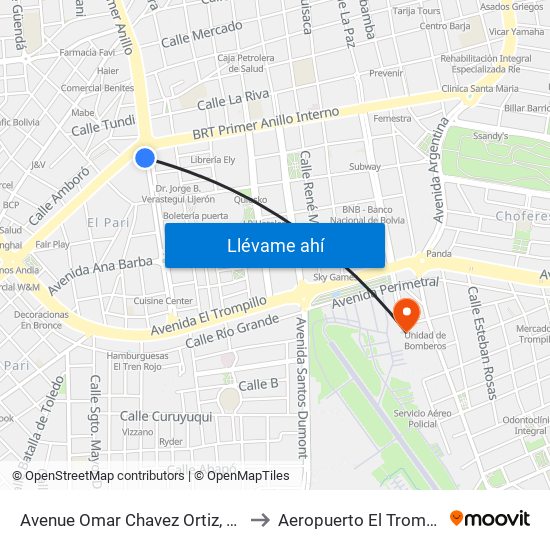 Avenue Omar Chavez Ortiz, 1151 to Aeropuerto El Trompillo map