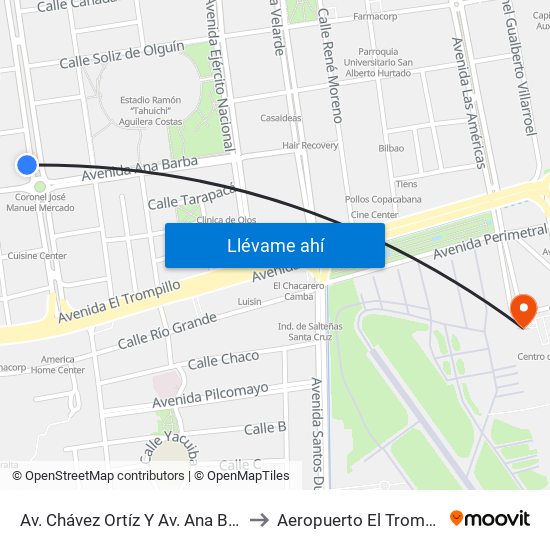 Av. Chávez Ortíz Y Av. Ana Barba to Aeropuerto El Trompillo map