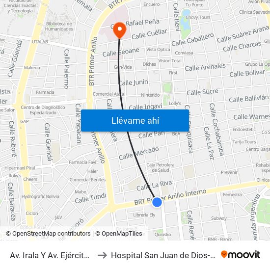 Av. Irala Y Av. Ejército Nacional to Hospital San Juan de Dios-Emergencia map