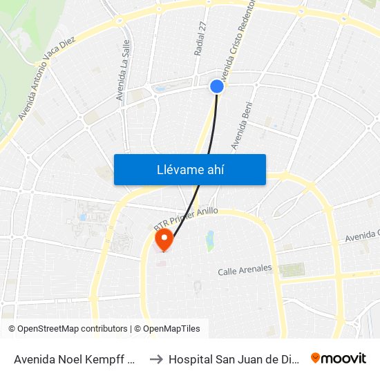 Avenida Noel Kempff Mercado, 1251 to Hospital San Juan de Dios-Emergencia map