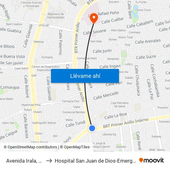Avenida Irala, 711 to Hospital San Juan de Dios-Emergencia map