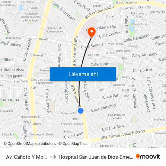 Av. Cañoto Y Montero to Hospital San Juan de Dios-Emergencia map