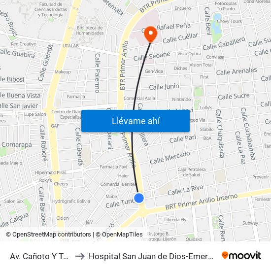 Av. Cañoto Y Tundi to Hospital San Juan de Dios-Emergencia map