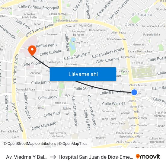 Av. Viedma Y Ballivían to Hospital San Juan de Dios-Emergencia map