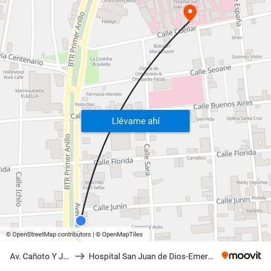 Av. Cañoto Y Junín to Hospital San Juan de Dios-Emergencia map