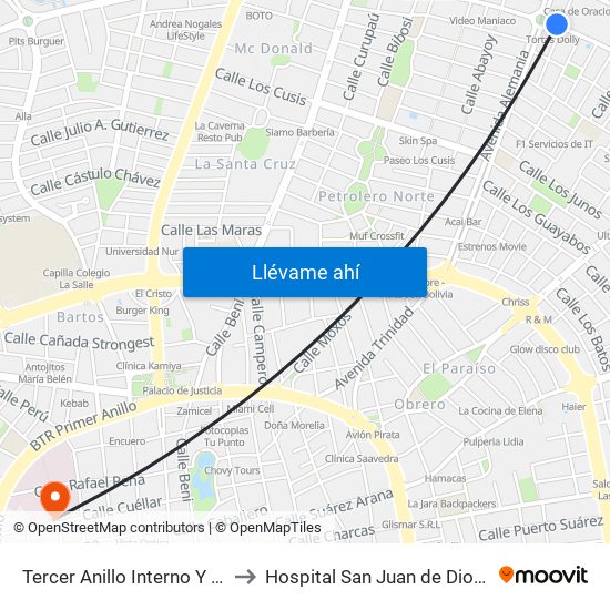 Tercer Anillo Interno Y Av. Alemania to Hospital San Juan de Dios-Emergencia map