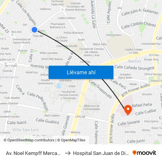 Av. Noel Kempff Mercado Y Los Limos to Hospital San Juan de Dios-Emergencia map