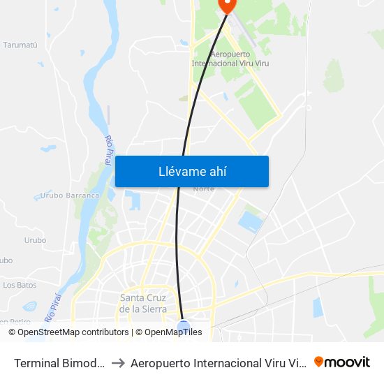 Terminal Bimodal to Aeropuerto Internacional Viru Viru map