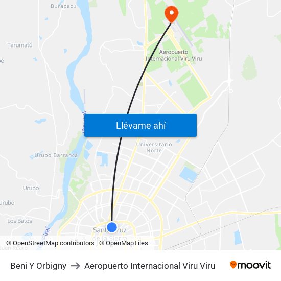 Beni Y Orbigny to Aeropuerto Internacional Viru Viru map