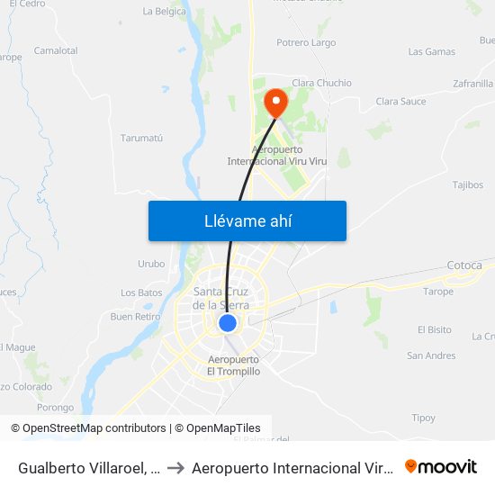 Gualberto Villaroel, 113 to Aeropuerto Internacional Viru Viru map