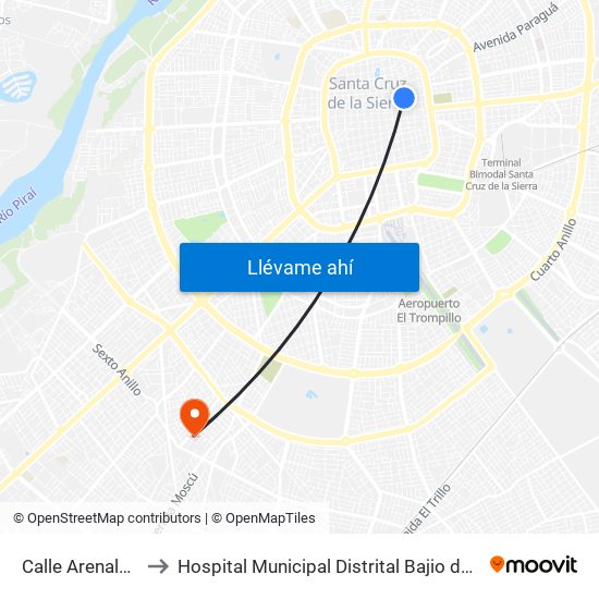 Calle Arenales, 524 to Hospital Municipal Distrital Bajio del Oriente D-10 map