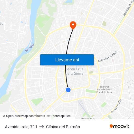 Avenida Irala, 711 to Clínica del Pulmón map