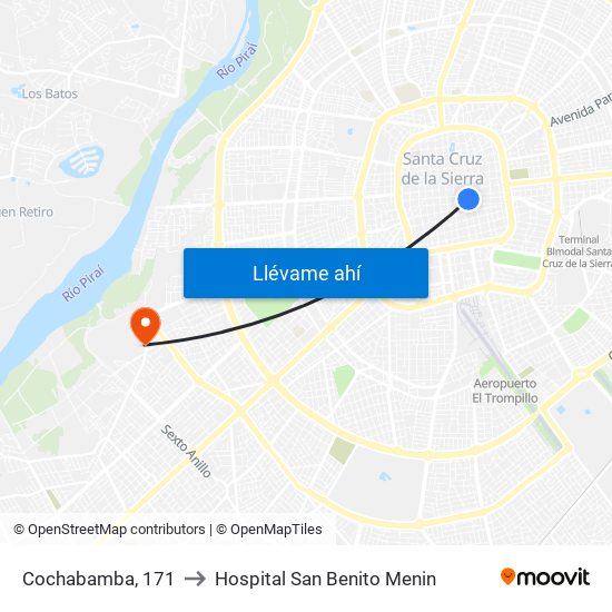 Cochabamba, 171 to Hospital San Benito Menin map