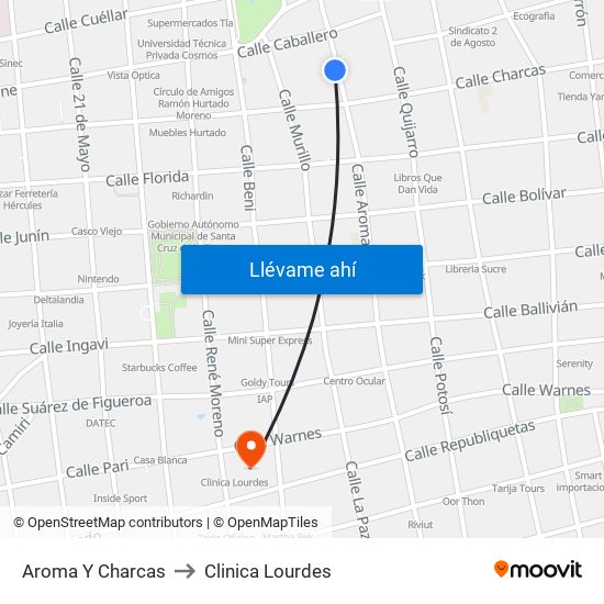Aroma Y Charcas to Clinica Lourdes map