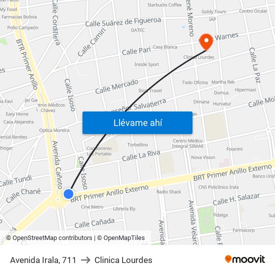 Avenida Irala, 711 to Clinica Lourdes map