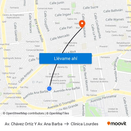 Av. Chávez Ortíz Y Av. Ana Barba to Clinica Lourdes map