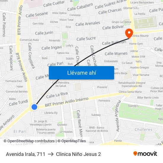 Avenida Irala, 711 to Clinica Niño Jesus 2 map