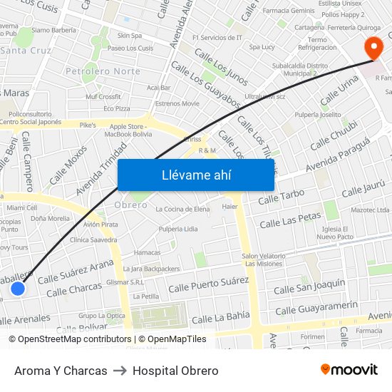 Aroma Y Charcas to Hospital Obrero map