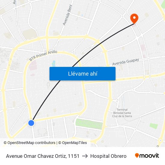 Avenue Omar Chavez Ortiz, 1151 to Hospital Obrero map