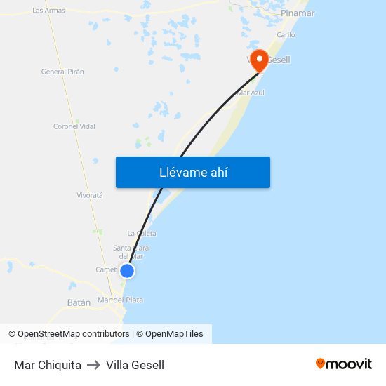 Mar Chiquita to Villa Gesell map